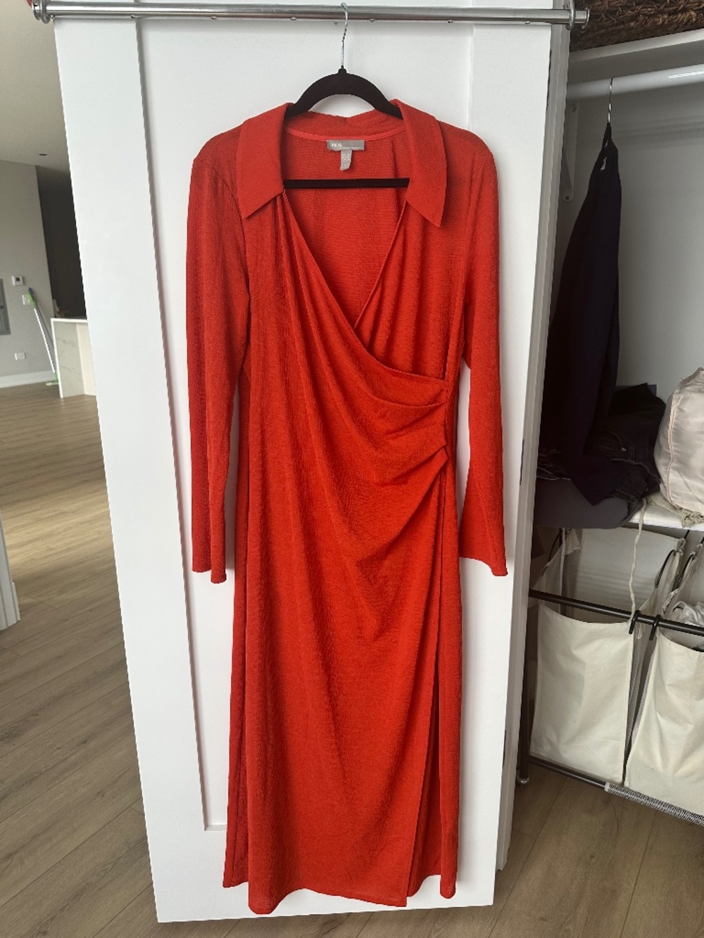 ASOS Womens Red Long Sleeve Surplice Neck Stretch Casual Shift Dress Size US 14